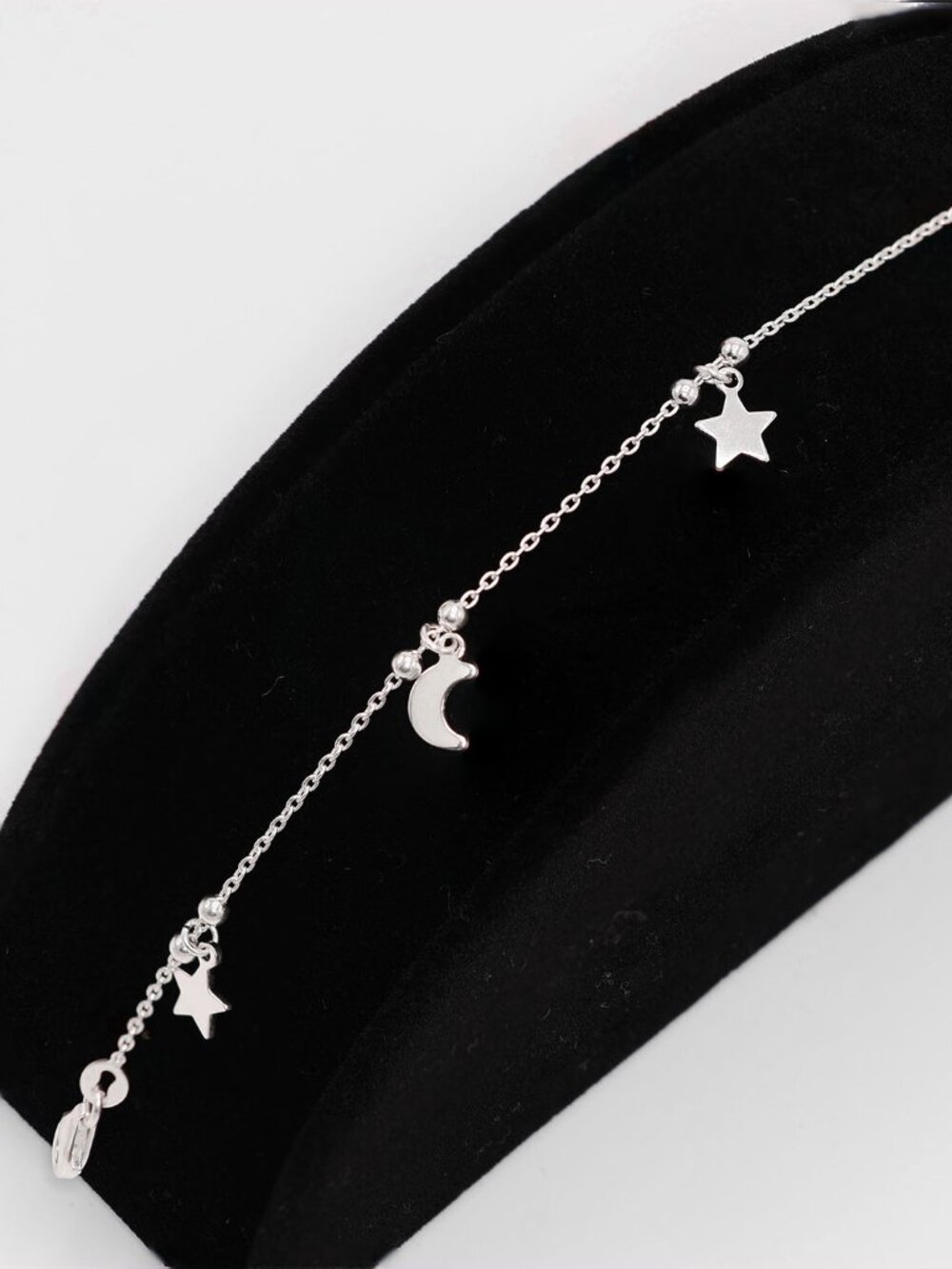 925 Sterling Silver Fancy Moon and Star Bracelet